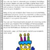 Screenshot of letter on how to use birthday bookmarks with a cartoon birthday cake with candles on the bottom.