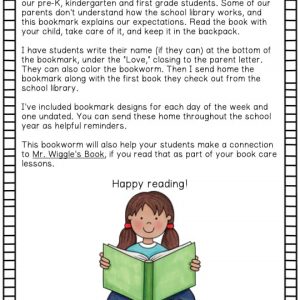 Screenshot of How to Use this Product instructions for Printable Bookworm Bookmarks. Cartoon drawing of girl sitting holding an open book.