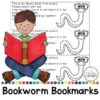 Screenshot of 3 black and white bookworm bookmarks on library book care. Cartoon drawing of boy sitting reading a book sitting over bookmarks.