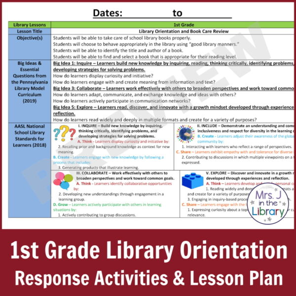 1st Grade Library Orientation Printable Read-loud Unit | Librarians Teach