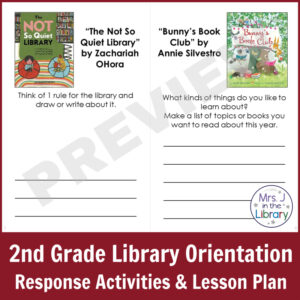 Screenshot of 2nd grade reading response activities for The Not So Quiet Library by Zachariah OHora and Bunny's Book Club by Annie Silvestro.