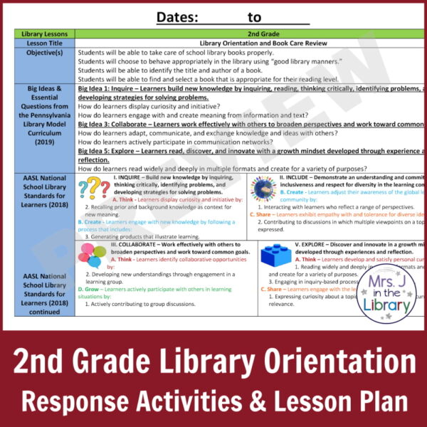 Screenshot of 2nd grade library orientation lesson plan.