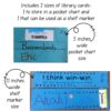 Includes 2 sizes of library cards: 1 to store in a pocket chart and 1 that can be used as a shelf marker text box on top. Below are 2 photos of the 5 inch wide card and the 11 inch wide card.
