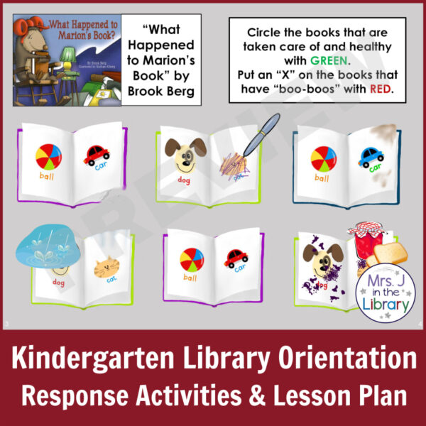 Screenshot of kindergarten library book care activity for What Happened to Marion's Book? by Brook Berg.