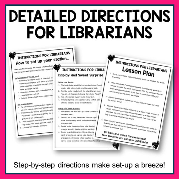 Detailed directions for librarians text above 3 screenshots of instructions, with step-by-step directions make set-up a breeze text below.