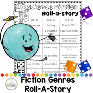Fiction Genres Roll-A-Story text below screenshot of Science Fiction printable.
