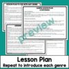 Lesson Plan Repeat to introduce each genre text below 4 pages of lesson plan screenshots.