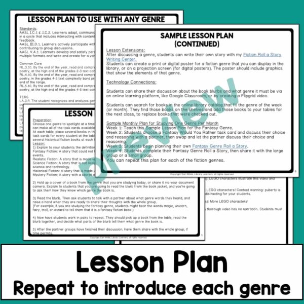 Lesson Plan Repeat to introduce each genre text below 4 pages of lesson plan screenshots.