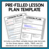 2 pages of lesson plan screenshots below Pre-Filled Lesson Plan Template title. Footer reads Includes a pre-filled, editable lesson plan template for this library lesson. AASL, TEKS, and CC standards are all included on this lesson plan.