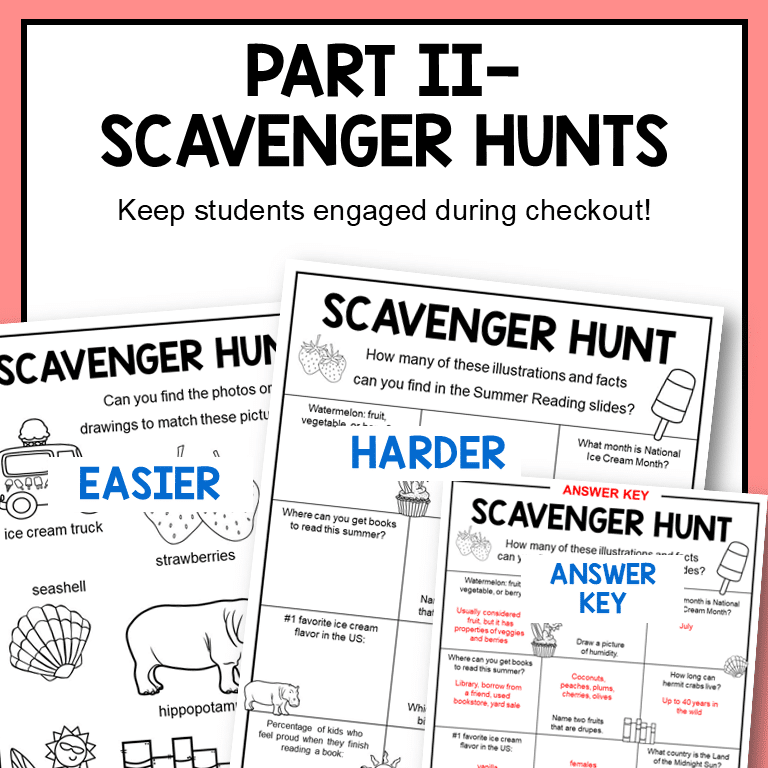 Printable scavenger hunts with text: Part 2; Keep students engaged during checkout.