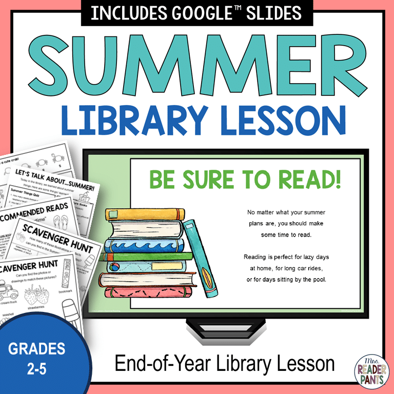 Be Sure to Read slide on monitor next to scavenger hunts & Recommended Reads list, with text Grades 2-5.