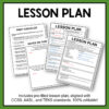 Lesson plan and prep checklist with text: includes pre-filled lesson plan aligned with C.C.S.S., A.A.S.L. and T.E.K.S. standards; 100 percent editable.