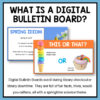 Spring idiom and This or That? slides with text: Digital Bulletin Boards scroll during library checkout or library downtime.