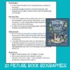 Screenshot of lesson plan with Digging For Words book cover image. Title text reads 10 Picture Book Biographies.