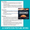 Screenshot of lesson plan with Crossings book cover image. Title text reads 10 Nonfiction Picture Books.