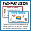 Slides for Today's Song and Today's Theme is Parts of the Body / Parts of a Book with text Two-Part Lesson.