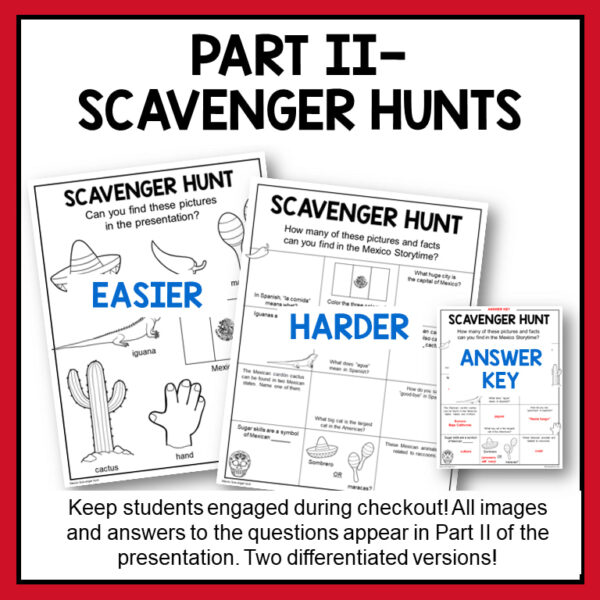 Easier and harder versions of scavenger hunts and answer key with text: Part II - Scavenger Hunts.