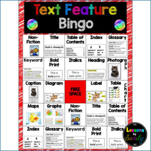 Screenshot of Text Feature Bingo game board.