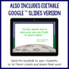 Screenshot of Ender's Game quote slide below Also Includes Editable Google Slides Version title. Send the booktalk to your students or let them create and share their own text on bottom.