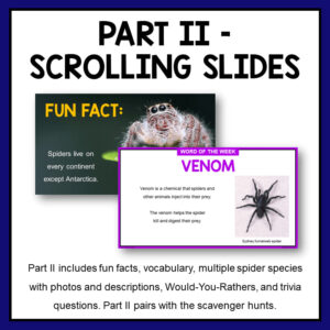 Fun fact and Venom Word of the Week slides with text: Part 2 - Scrolling Slides.
