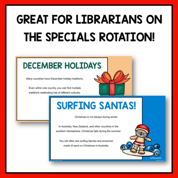 2 screenshots of Kwanzaa slides below Part I - Whole Class Lesson title. Part I introduces December holidays: Christmas, Hanukkah, Pancha Ganapati, Kwanzaa, Boxing Day, and Christmas in Mexico text in footer.