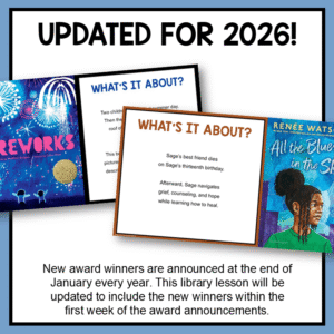Newbery Award and Honor book slides with text: Updated for 2026.