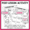 Screenshots of Easier & Harder Scavenger Hunt printables with Answer Key below Post-Lesson Activity title. Footer reads Keep students engaged after the lesson! All images and questions in the scavenger hunt appear in the presentation.