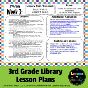 3rd Grade Library Lesson Plans title with screenshot of 3rd Grade Week 3 lesson plan.
