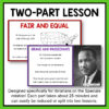 Screenshots of Fair and Equal & Brave and Passionate slides below Two-Part Lesson title. Designed specifically for librarians on the Specials rotation! Each part takes about 25 minutes and can easily be reduced or split into two lessons footer.