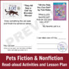 Activity booklet screenshot of Pet-themed Printable Read-aloud and Research Unit. Caption reads Pets Fiction and Nonfiction Read-aloud Activities and Lesson Plan.
