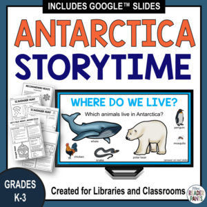 Where Do We Live slide with Scavenger Hunt & Recommended Reads printables with text: Grades K-3; created for libraries.