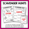 Scavenger Hunts title above screenshots of Easier & Harder Scavenger Hunt printables and Answer Key. Footer reads Includes two printable scavenger hunts, plus answer key. Students find the objects and facts as they watch the presentation.