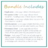Bundle Includes heading with list of items and description. Items include application, acceptance letter, sorry letter, job descriptions, attendance sheet, and badges.