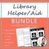 Library Helper/Aid Bundle with Editable Word Docs title. Screnshots of printables with application, acceptance & sorry letters, badges & more text on left side.