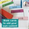Photo of overlapping blank cards for various colors. Text reads Blank cards to add your own content.