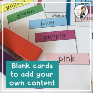 Photo of overlapping blank cards for various colors. Text reads Blank cards to add your own content.