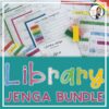 Library Jenga Bundle title with photo of lesson printables overlapping each other.