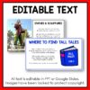 Screenshots of Statues & Sculptures and Where to Find Tall Tales slides below Editable Text title. Footer reads all text is editable in PPT or Google Slides. Images have been locked to protect copyright.