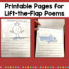 Printable Pages for Lift-the-Flap Poems text. 2 photos of completed printable, 1 with flap down and 1 with flap up.