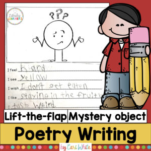 Lift-the-flap Mystery object Poetry Writing text. Photo of completed clue printable.