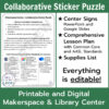Collaborative Sticker Puzzle Printable and Digital Makerspace & Library Center text. Screenshot of printable Library Curriculum Competencies page.