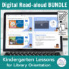 Laptop computer screen showing direction slides of Kindergarten Library Orientation Digital Read-aloud Bundle.