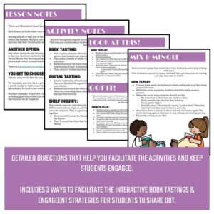 Screenshots of lesson notes, activity notes, and detailed directions for 3 ways to facilitate the activities and keep students engaged.