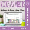 Screenshot of directions slide on tablet, below Books As Mirrors Windows & Sliding Doors title. Print and Digital Library Skills text in border.