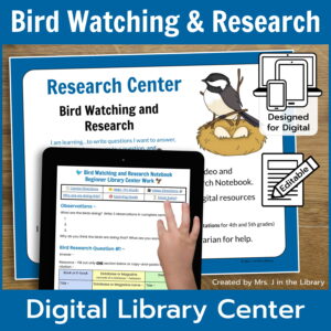 Screenshot of Center Sign with Beginner Library Center Work on tablet. Bird Watching & Research text above, Digital Library Center text below.