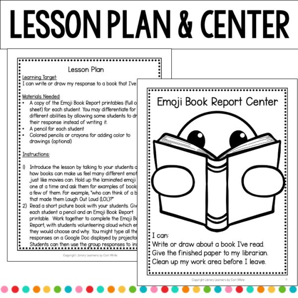 Lesson Plan & Center text above printable lesson plan page and center sign.