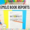 Emoji Book Reports title text above photo of completed My Book's emoji is printable.