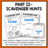 Screenshots of Easier & Harder Scavenger Hunts and Answer Key, below Part II Scavenger Hunts title text. All images and answers to the questions appear in Part II of the presentation, footer text.