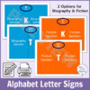 2 versions of biography and fiction signs. Text reads 2 Options for Biography & Fiction.