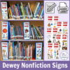 796 nonfiction library signs on shelves with editable and printable icons. Text reads Dewey Nonfiction Signs.